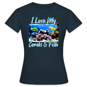 Salzwasseraquarium Korallen Fische - Frauen T-Shirt - Navy - Vorne - AI Model Female 172 dark (172cm)