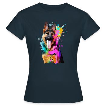 Farbkleckse Schäferhund - Frauen T-Shirt - Navy - Vorne - AI Model Female 172 dark (172cm)