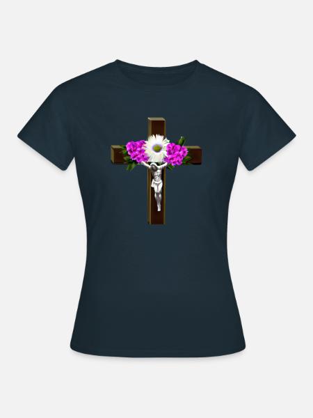 Jesus Cross Flowers - Women's T-Shirt - navy