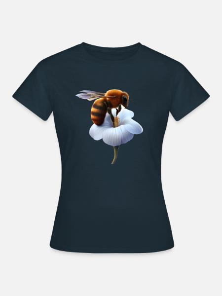 Biene auf Blume - Frauen T-Shirt - Navy