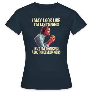 Gedankenwelt der Cheeseburger - Frauen T-Shirt - Navy - Vorne - AI Model Female 172 dark (172cm)