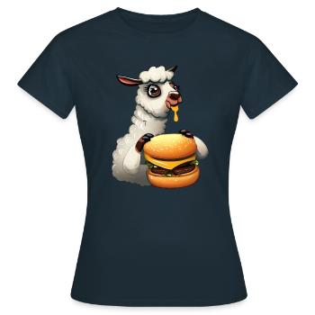 Lama mangeur de cheeseburger - T-shirt Femme - marine - Devant - AI Model Female 172 dark (172cm)