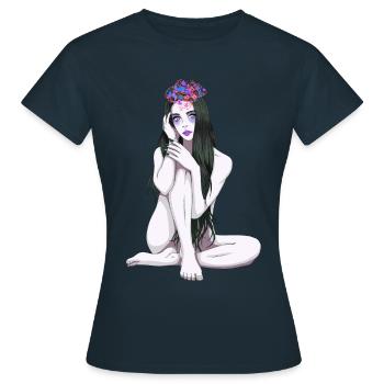 Hübsche nackte Frau Blumen Frühling Natur Mädchen - Frauen T-Shirt - Navy - Vorne - AI Model Female 172 dark (172cm)