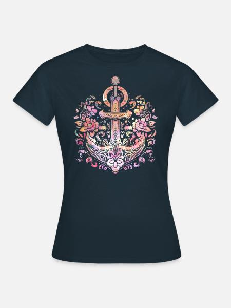 Anker, Retro, Meer, Maritim, Tattoo Style, Symbol - Frauen T-Shirt - Navy