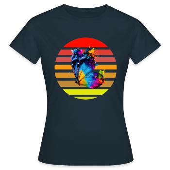 Schmetterling mit Farbklecksen - Frauen T-Shirt - Navy - Vorne - AI Model Female 172 dark (172cm)