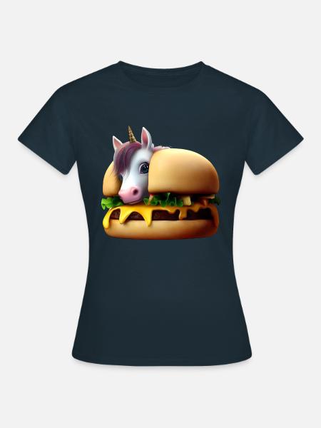 Einhorn Cheeseburger - Frauen T-Shirt - Navy