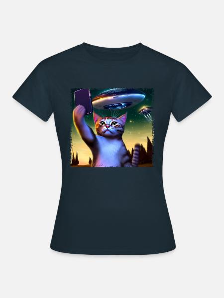 Katzen-Selfie mit UFO - Frauen T-Shirt - Navy