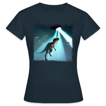 UFO trifft auf Dinosaurier - Frauen T-Shirt - Navy - Vorne - AI Model Female 172 dark (172cm)