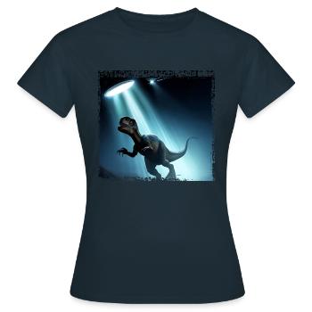 UFO trifft auf Dinosaurier - Frauen T-Shirt - Navy - Vorne - AI Model Female 172 dark (172cm)