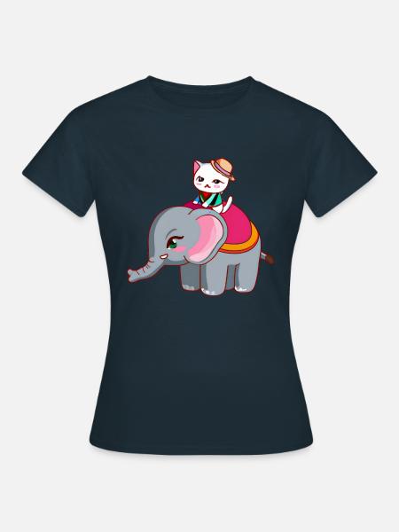 Katze reitet Elefant - Frauen T-Shirt - Navy