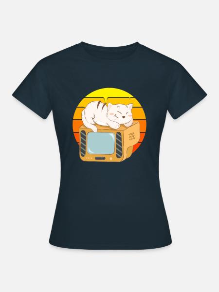 Katze Tv Sonnenuntergang - Frauen T-Shirt - Navy