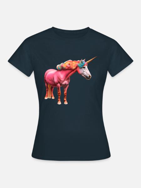 Buntes Lockiges Einhorn - Frauen T-Shirt - Navy