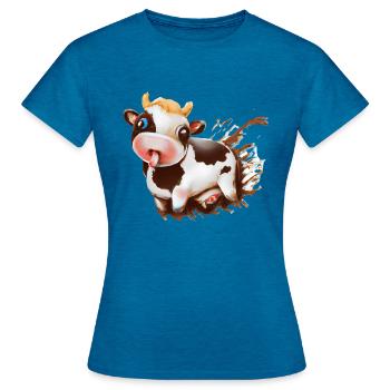 Vache en chocolat avec éclaboussures de cacao - T-shirt Femme - bleu saphir antique chiné - Devant - AI Model Female 172 dark (172cm)