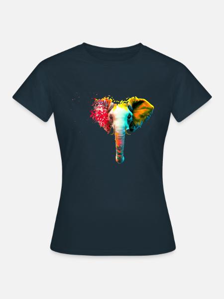 Elefantenkopf mit Farbexplosion - Frauen T-Shirt - Navy