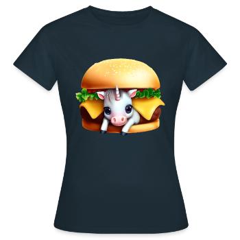 Einhorn Cheeseburger - Frauen T-Shirt - Navy - Vorne - AI Model Female 172 dark (172cm)