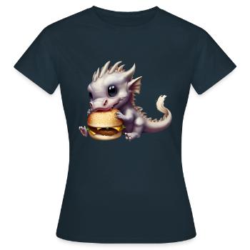 Cheeseburger Drache - Frauen T-Shirt - Navy - Vorne - AI Model Female 172 dark (172cm)