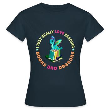 J’adore lire des livres et des dragons - T-shirt Femme - marine - Devant - AI Model Female 172 dark (172cm)