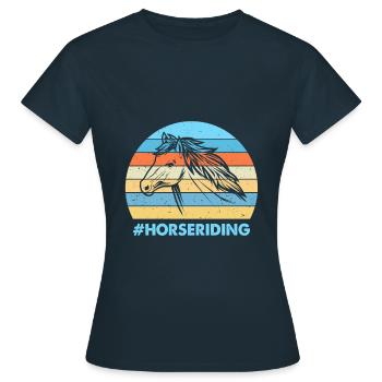 Horseback Riding Colorful Sunset Background Horse - Women's T-Shirt - navy - Front - AI Model Female 172 dark (172cm)