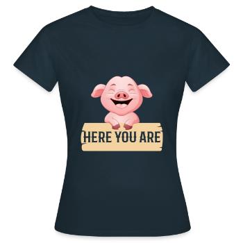 Hier Bist Du Freund Schweinchen Kein Fleischesser - Frauen T-Shirt - Navy - Vorne - AI Model Female 172 dark (172cm)