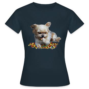 Cute dog nibbles sweets - Women's T-Shirt - navy - Front - AI Model Female 172 dark (172cm)