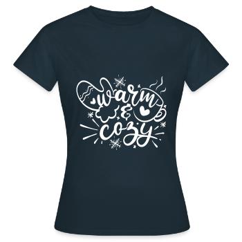 Warm und gemütlich - Frauen T-Shirt - Navy - Vorne - AI Model Female 172 dark (172cm)