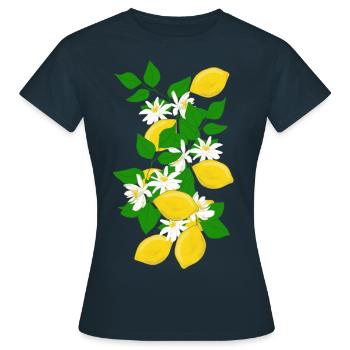 Zitronen, Zweig, Blüten - Frauen T-Shirt - Navy - Vorne - AI Model Female 172 dark (172cm)