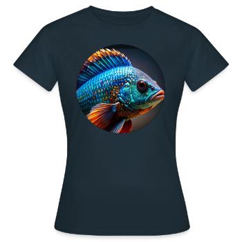 Poisson, coloré, paillettes, paillettes, bleu - T-shirt Femme - marine - Devant - AI Model Female 172 dark (172cm)
