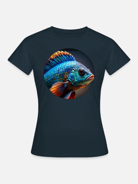 Fisch,bunt,pailletten,glitzer,blau - Frauen T-Shirt - Navy