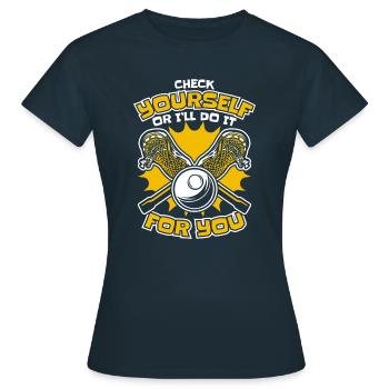 Lacrosse Sport Lacrosse Spieler - Frauen T-Shirt - Navy - Vorne - AI Model Female 172 dark (172cm)