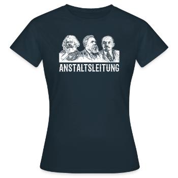 DDR Anstaltsleitung Marx Engels Lenin für alle - Frauen T-Shirt - Navy - Vorne - AI Model Female 172 dark (172cm)