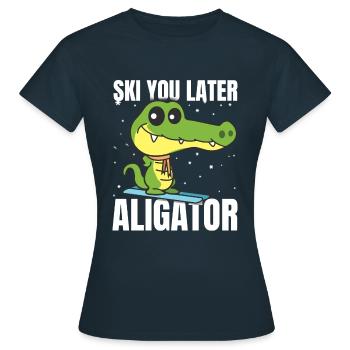 Ski Fahren Lustig - Frauen T-Shirt - Navy - Vorne - AI Model Female 172 dark (172cm)