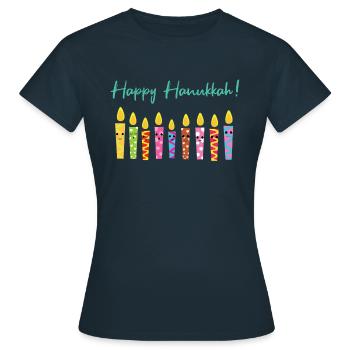 Mignon Joyeux Hanoukka Bougies Menorah Juif - T-shirt Femme - marine - Devant - AI Model Female 172 dark (172cm)