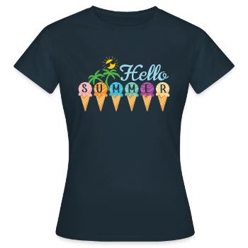 Sun Beach 2022 Tropical Cream Ice Hello Summer - Frauen T-Shirt - Navy - Vorne - AI Model Female 172 dark (172cm)