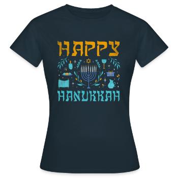 Jewish Christmas Happy Hanukkah Pattern - Women's T-Shirt - navy - Front - AI Model Female 172 dark (172cm)