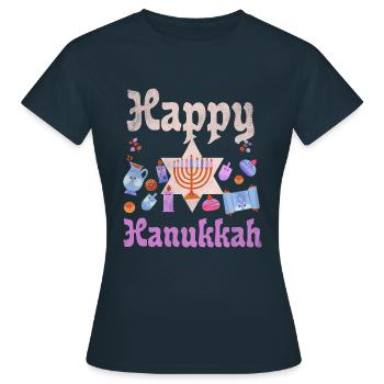 Jewish Christmas Kawaii Happy Hanukkah - Women's T-Shirt - navy - Front - AI Model Female 172 dark (172cm)