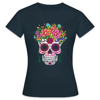 Bunte Zuckerknochen Muertos Halloween Valentinstag - Frauen T-Shirt - Navy - Vorne - AI Model Female 172 dark (172cm)