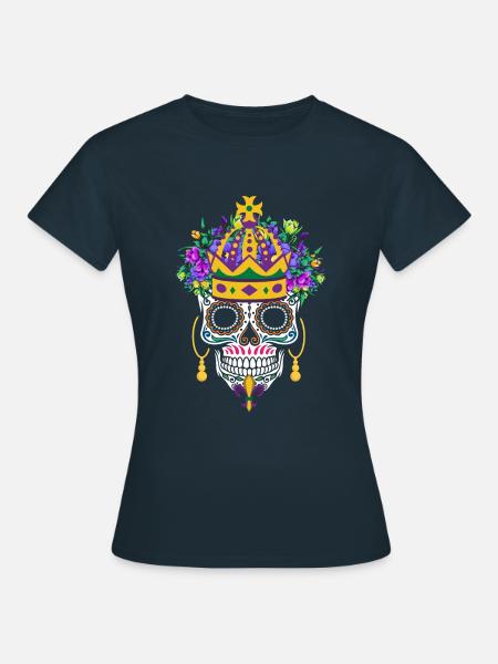 Mardi Gras Kostüm Blume Zucker Dia de los Muertos - Frauen T-Shirt - Navy