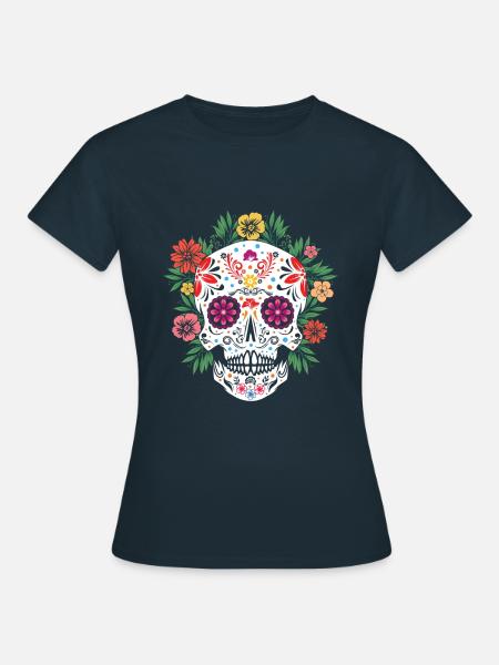 Muertos Jour De Mort Floral Sucre Os Halloween - T-shirt Femme - marine