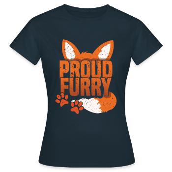 Stolzer pelziger Schwanz Ohr pelzige Person Fuchs Cosplay - Frauen T-Shirt - Navy - Vorne - AI Model Female 172 dark (172cm)
