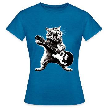 Lustige Katze, die Gitarre spielt, Instrumente Awesome - Frauen T-Shirt - Antikblaues Saphir meliert - Vorne - AI Model Female 172 dark (172cm)