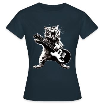 Lustige Katze, die Gitarre spielt, Instrumente Awesome - Frauen T-Shirt - Navy - Vorne - AI Model Female 172 dark (172cm)