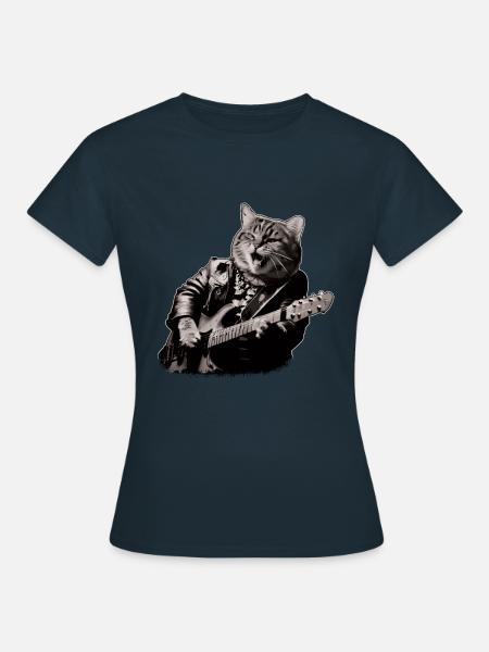 Rocker Cat spielt Gitarre Instrumente Miauen - Frauen T-Shirt - Navy