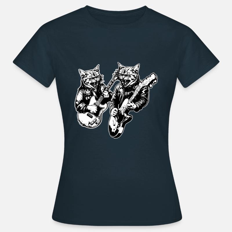 Two Cat Plays Guitar Instruments Rock Cute - Women's T-Shirt - navy