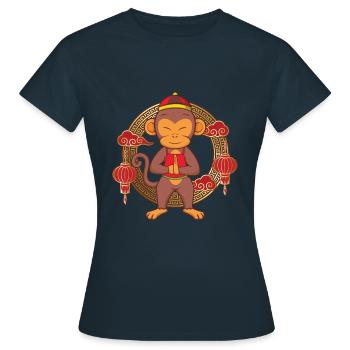 Lustiges chinesisches Neujahrsfest des Affen Chinesisches Sternzeichen - Frauen T-Shirt - Navy - Vorne - AI Model Female 172 dark (172cm)