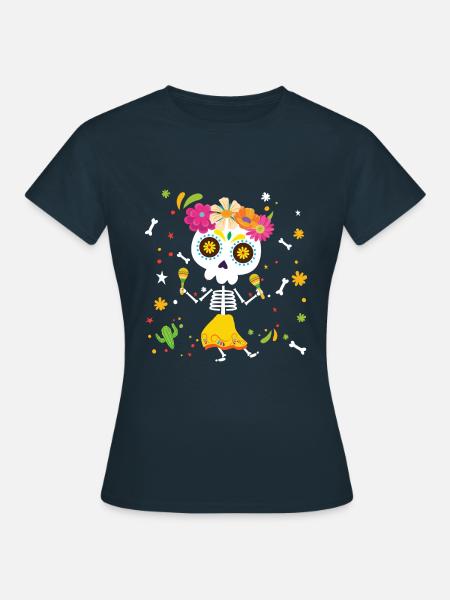 La Catrina Muertos Tag der Toten Halloween - Frauen T-Shirt - Navy
