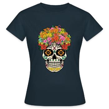 Dia De Los Muertos Tag Des Toten Halloween Blumen - Frauen T-Shirt - Navy - Vorne - AI Model Female 172 dark (172cm)
