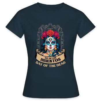 Catrina Mexikanische Blumen Muertos Tag Des Toten - Frauen T-Shirt - Navy - Vorne - AI Model Female 172 dark (172cm)