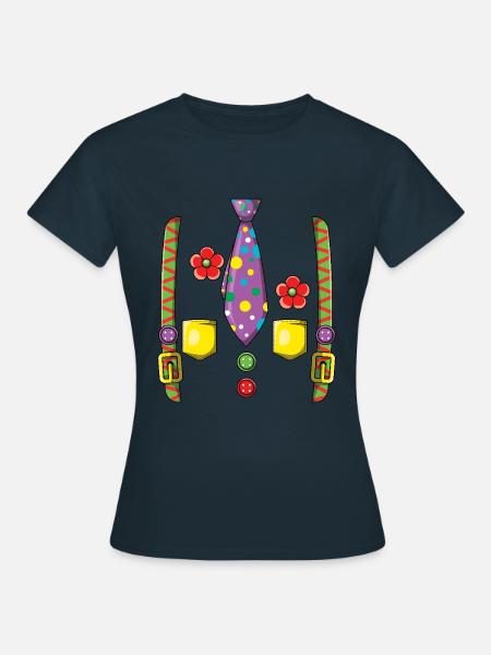 Bunter Clown Karneval Punkte Krawatte Blumen - Frauen T-Shirt - Navy