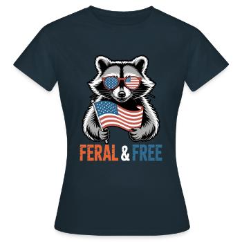 Feral & Free Red White And Feral Raccoon Flag - Women's T-Shirt - navy - Front - AI Model Female 172 dark (172cm)