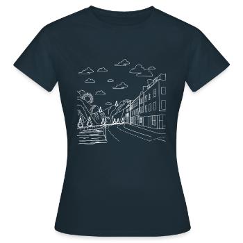 Straßen Szene Künstlerisch - Frauen T-Shirt - Navy - Vorne - AI Model Female 172 dark (172cm)